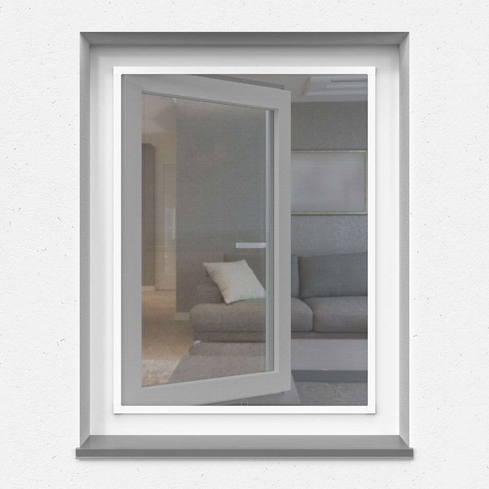 Tela de mosquitera fija para ventana blanca con cinta autoadherente de  150x180cm